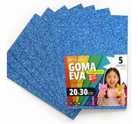 OFITURIA Plaques de Mousse Pailletée pour Découpage, Projets Créatifs, DIY, Activités Artistiques et Scrapbooking 20x30cm (Bleu Pailleté, 5 pcs)