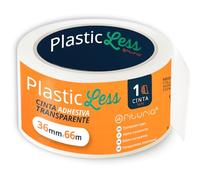 OFITURIA PlasticLess Ruban adhésif d’emballage transparent 36mm x 66m, forte adhérence, 25% de plastique en moins, mandrin 100% recyclé pour cartons, envois et déménagements (1 Rouleau)