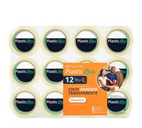 OFITURIA PlasticLess Ruban adhésif d’emballage transparent 36mm x 66m, forte adhérence, 25% de plastique en moins, mandrin 100% recyclé pour cartons, envois et déménagements (12 Rouleau)