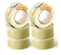 OFITURIA Ruban d'emballage transparent pour emballer des boîtes en carton pour l'expédition et le déménagement. Sceau pour un emballage sûr et résistant (36mmx 160m - Transparente, 6 Rollos)