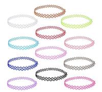 OFKPO 12 Pcs Collier de Tatouage Tissé, Tissage Rétro Elastique Collier, Multicouleur Collier Élastique Femme pour Femmes et Filles