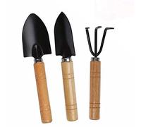OFKPO 3 pcs Outils de Jardin, Petite Pelle Râteau et Bêche Manche en Bois pour Plantes en Pot, Outil de Sécurité des Enfants Intérieur Extérieur Jardin