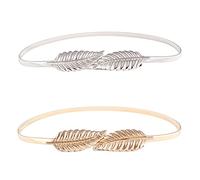 OFKPO Lot de 2 Ceinture Femme Fantaisie, Ceinture Or Femme Métal Quitte Réglables élastique, Dorée et Argentée