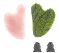 OFKPO Lot de 2 outils Gua Sha en pierre de jade naturelle pour massage du visage et du cou en forme de cœur (rose)