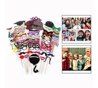 OFKPO Photo Booth Props, 76 pcs DIY Photo Booth Props Accessoires Colorés, Lunettes, Moustaches, Lèvres, Nœuds Papillon, Chapeaux sur Bâtons pour Mariages, Fête de Noël, Anniversaires