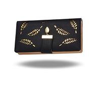 OFKPO Portefeuille pour Femme, Porte-Monnaie à Larges Feuilles en Cuir élégant Fermeture en Boucle à Trois Boucles avec Porte-Cadeau Supplémentaire Porte-étui pour Téléphone - Noir