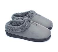 ofoot Chaussons chauds de sabot de femmes, Pantoufles de semelles en caoutchouc à fond dur intérieurs en mousse mémoire,avec le dos pour les femmes(gris,EU 41-42)