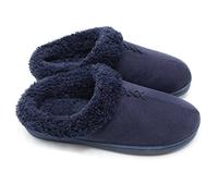 ofoot Chaussons chauds de sabot de femmes, Pantoufles de semelles en caoutchouc à fond dur intérieurs en mousse mémoire,avec le dos pour les femmes(bleu marin,EU 37-38)