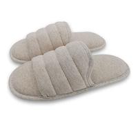 ofoot Chaussons Femmes d'été Plats Coton Bout Ouvert Respirant,Sandales Mousse à Mémoire Forme Maison,Beige,39/40 EU
