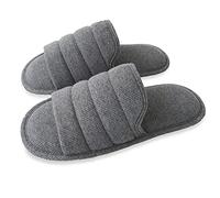 ofoot Chaussons Hommes d'été Plats Coton Bout Ouvert Respirant,Sandales Mousse à Mémoire Forme Maison(Gris Foncé,EU 39-40)