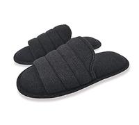 ofoot Chaussons Hommes d'été Plats Coton Bout Ouvert Respirant,Sandales Mousse à Mémoire Forme Maison(Gris Charbon,EU 39-40)