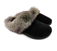 ofoot Pantoufles Femmes Hiver Chaud Mocassin Daim Fourrure, Chaussures de Maison Doublure Tricot Doux, Semelle en Caoutchouc Antidérapante