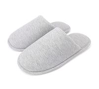 ofoot Tissu de Coton Biologique des Femmes est Confortable de Fils Plats Pantoufles, Lavable Feuillet Intérieur Extérieur pour des Chaussures,37/38 EU,Gris