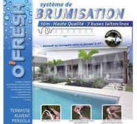 O'FRESH Kit Brumisateur Terrasse Extérieur 10 Mètres - 7 Buses inox Incluses + Raccords + Clips - Prêt à Poser - Rafraîchissement Extérieur Immédiat jusqu'à 10°C - Conçu en France