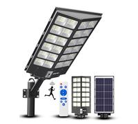 Ofuray Of-9800W Lampadaire Solaire Exterieur avec Détecteur de Mouvement & Télécommande, 6500k Projecteur LED Solaire Extérieur, Étanche IP67 Réverbère Lampe Solaire pour Jardin, Rue, Cour