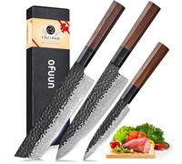 oFuun Ensemble de Couteaux de Cuisine Damas - Set de 3 Pièces en Acier au Carbone VG10 - Couteau de Chef 20cm, Nakiri 18cm, Universel 12,6cm