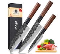 oFuun Ensembles de Couteau Cuisine Damas, Set de 3 Pièces: Couteau de Chef en Acier VG10 de 20cm, Santoku de 18cm et Universel de 12,6cm