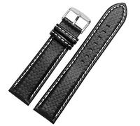 OFWAX 18 mm 20 mm 22 mm 22 mm 23 mm Couture orange durable pour hommes en fibre de carbone en cuir authentique rouge avec armot en argent Bandoue de montre de montre(Black white,24mm)