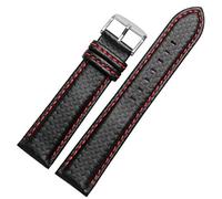 OFWAX 18 mm 20 mm 22 mm 22 mm 23 mm Couture orange durable pour hommes en fibre de carbone en cuir authentique rouge avec armot en argent Bandoue de montre de montre(Black red,18mm)