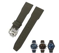 OFWAX Bracelet de montre en cuir et nylon 20 mm 21 mm, pour montre IWC Portofino Big Pilot IW3293 Mark 18 Series, pour mise à niveau de montre TAG Heuer, bracelet de remplacement(Green Round,20mm)