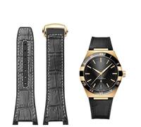 OFWAX Bracelet de montre pour Omega Constellation Double Eagle Series, en caoutchouc, cuir de vache, pour hommes, encoche 25-14mm(Black white-gold)
