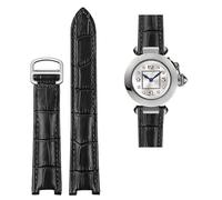 OFWAX Bracelet en cuir de vachette concave marron noir avec boucle déployante pour montre Cartier PASHA WSPA0009 18 x 10 mm 20 x 12 mm, 18.10mm, Acétate, Pas de pierre précieuse