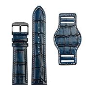 OFWAX Brotte de montre en cuir authentique 20 mm 22 mm Bande de montre pour hommes avec bracelet en cuir fait à la main(Blue Black pin,22mm)