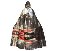 OFYGJFB Poncho à capuche noir personnalisé unique - Parfait pour Halloween, cosplay et fêtes à thème - Cape médiévale unisexe avec capuche peinture à l'huile ville