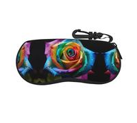 OFYGJFB Rainbow Rose Dew Étui à lunettes de voyage en néoprène ultra léger avec porte-clés et protection anti-rayures