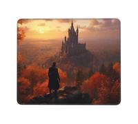 OFYGJFB Tapis de souris carré avec bords cousus - Petit tapis de souris 17,8 x 21,8 cm pour souris sans fil, debout près du château, pour ordinateur portable, jeux, bureau et décoration d'intérieur