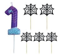 OFYRA 1 Pièce Bougie d’anniversaire numéro 1 et 5 Pièces douille araignée noire, Bougies d'anniversaire bougies, decoration gateau speidermann, decoration anniversaire