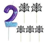OFYRA 1 Pièce Bougie d’anniversaire numéro 2 et 5 Pièces douille araignée noire, Bougies d'anniversaire bougies, decoration gateau speidermann, decoration anniversaire