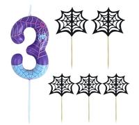 OFYRA 1 Pièce Bougie d’anniversaire numéro 3 et 5 Pièces douille araignée noire, Bougies d'anniversaire bougies, decoration gateau speidermann, decoration anniversaire