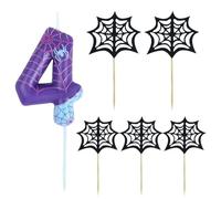 OFYRA 1 Pièce Bougie d’anniversaire numéro 4 et 5 Pièces douille araignée noire, Bougies d'anniversaire bougies, decoration gateau speidermann, decoration anniversaire