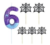 OFYRA 1 Pièce Bougie d’anniversaire numéro 6 et 5 Pièces douille araignée noire, Bougies d'anniversaire bougies, decoration gateau speidermann, decoration anniversaire