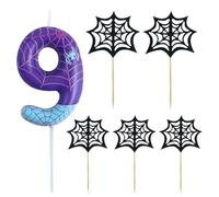 OFYRA 1 Pièce Bougie d’anniversaire numéro 9 et 5 Pièces douille araignée noire, Bougies d'anniversaire bougies, decoration gateau speidermann, decoration anniversaire