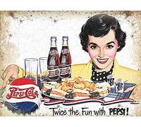 OG Pepsi Cola, Deux Fois The Fun! Petite Plaque en Métal 15x20cm