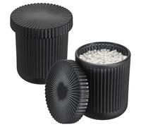 OGANAZI Lot de 2 distributeurs de cotons-tiges en verre noir avec couvercle | Boîte de rangement ronde étanche pour baguettes d'oreille, boules de coton, fil dentaire, chouchous à cheveux, sel de bain