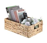 OGANAZI Paniers de rangement rectangulaires en jacinthe d'eau naturelle avec poignées, paniers rectangulaires en osier tissé pour organiser, marron, 38 x 26 x 13 cm