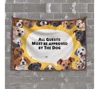 OGBD Décoration à suspendre pour porte Tous les invités doivent être approuvés par le chien. Tapisserie cadeau de jardin Décoration de terrasse (100 x 150 cm)