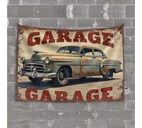 OGBD Dictons sur panneaux en bois vintage voiture dans le garage tapisserie patrons décorations de jour printemps porche décoration (75 x 100 cm)