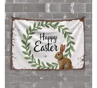 OGBD Man Cabe Decor Happy Easter avec lapin et verdure Tapisserie Décoration de porte de chambre (75 x 100 cm)