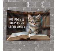 OGBD Man Cave Rules Time Spent With Books & Cats Is Never Wasted. Tapisserie Accessoires de chambre à coucher Décoration amusante pour bar (100 x 150 cm)
