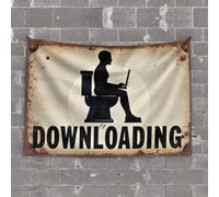 OGBD Panneau mural de cuisine « A Person Is Sitting On A Toilet Using A Laptop With The Word Downloading Below It » - Tapisserie pour adolescents - Panneaux décoratifs pour décoration d'intérieur (75