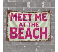 OGBD Signes en bois « Meet Me At The Beach » - Tapisserie patrons - Décoration de jour de porche printanier (100 x 150 cm)