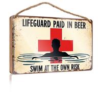 OGBD Tapis de cuisine d'automne Lifeguard payé en bière. Nagez à vos propres risques. Tapis rétro Décoration de maison du lac (20 x 30 cm)