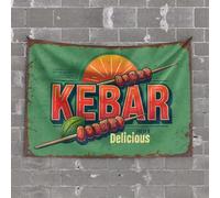 OGBD Tapisserie avec mots brochettes kebab frais et délicieux. Tapisserie murale décoration murale pour dortoir (100 x 150 cm)