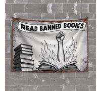 OGBD Tapisserie décorative à suspendre pour porte avec lire des livres interdits : Stand Up ! Tapisserie Cadeau de jardin Décoration de patio (100 x 150 cm)
