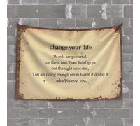 OGBD Tapisserie personnalisée pour décoration de bar sportif Changez votre vie avec des mots puissants (75 x 100 cm)