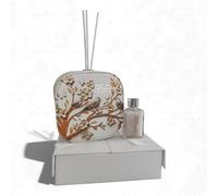 oggettando Parfum en simili cuir roses et arbres avec boîte assortie. Bonbonnière mariage, baptême, communion, remise de diplôme, confirmation, anniversaire et cadeaux originaux (amande oiseaux or CF)